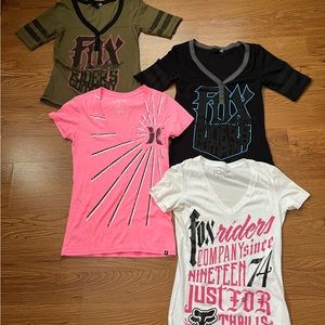 Lot of 4 used tshirts- 3 Fox and 1 Hurley